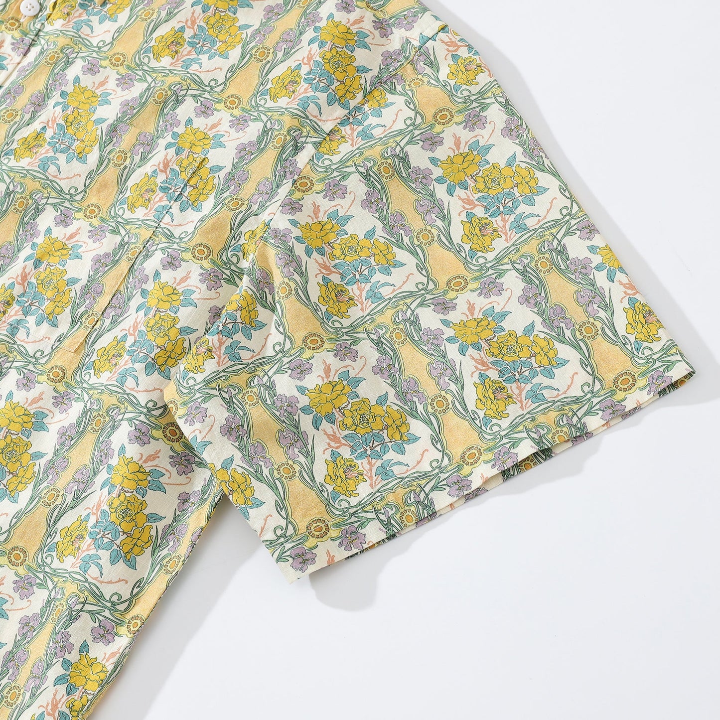 Hawaiian Shirts For Men Retro Rose Iris Print 100% Cotton Short Sleeve