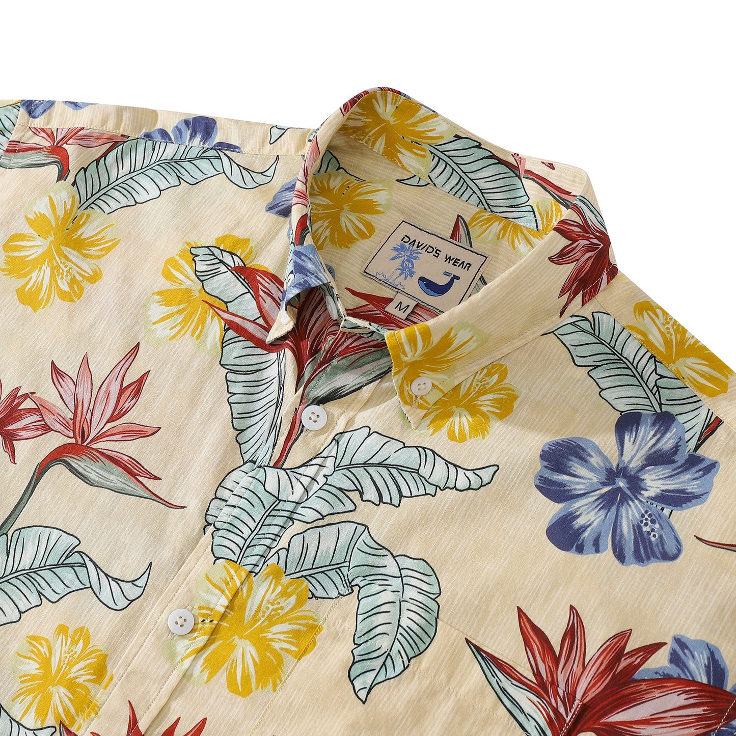 1940s Vintage Hawaiian Shirts For Men Bird of Paradise and Hibiscus Flower Print Shirt 100% Cotton
