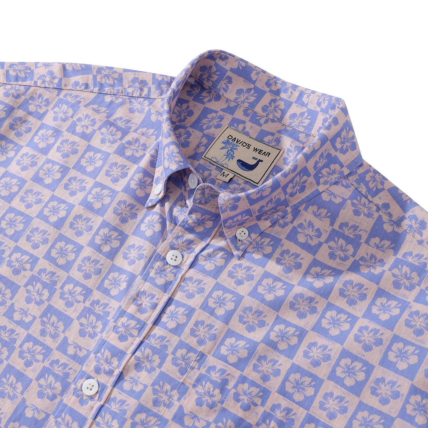 Hawaiian Shirts For Men Retro Hibiscus Print 100% Cotton Short Sleeve