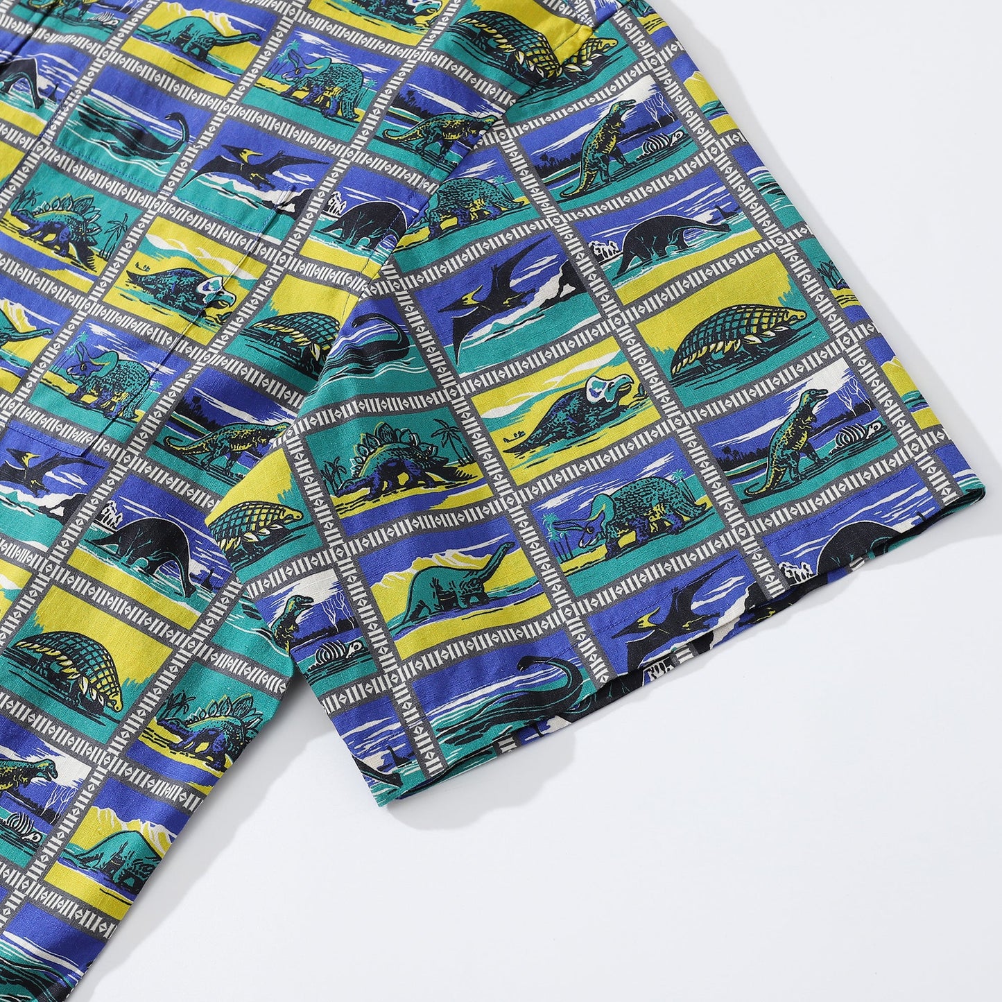 Hawaiian Shirts for Men Retro Dinosaur Stamp Collection 100% Cotton Short-Sleeve