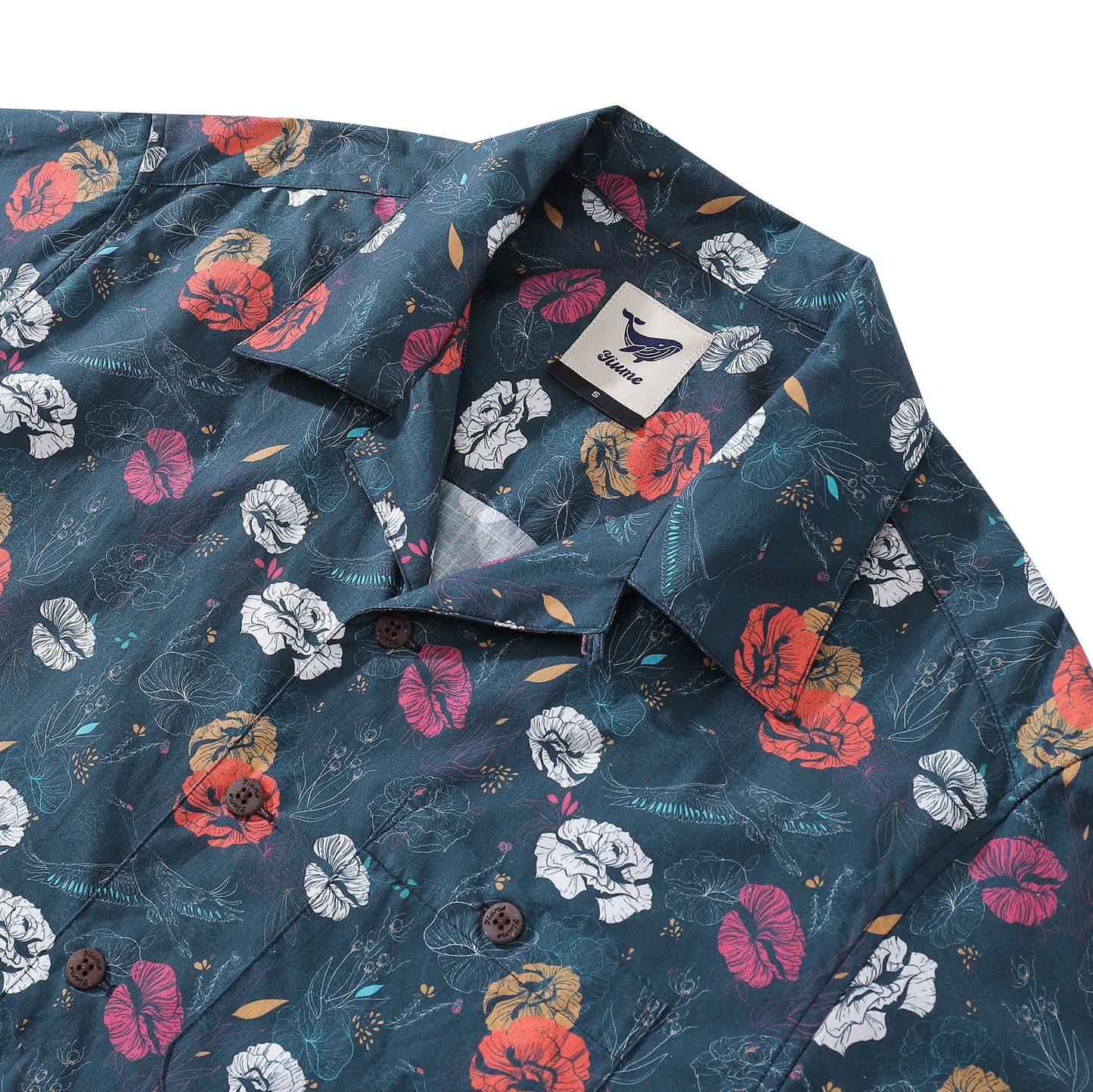 Hawaiian Shirt For Men Cranes Over Flowers By Véronique Shirt Camp Collar 100% Cotton