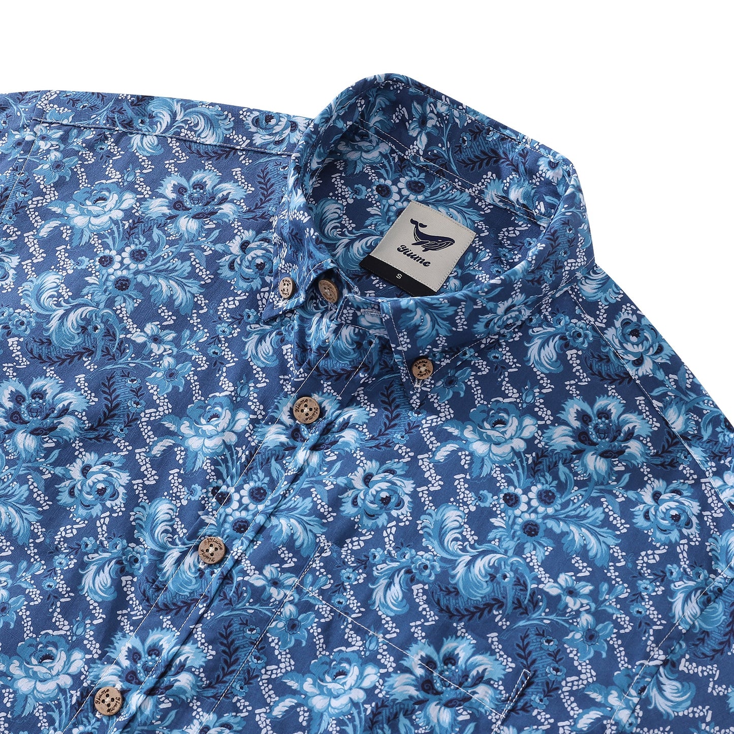 Men's Hawaiian Shirt Azure Blossoms Print Cotton Button-down Short Sleeve Aloha Shirt
