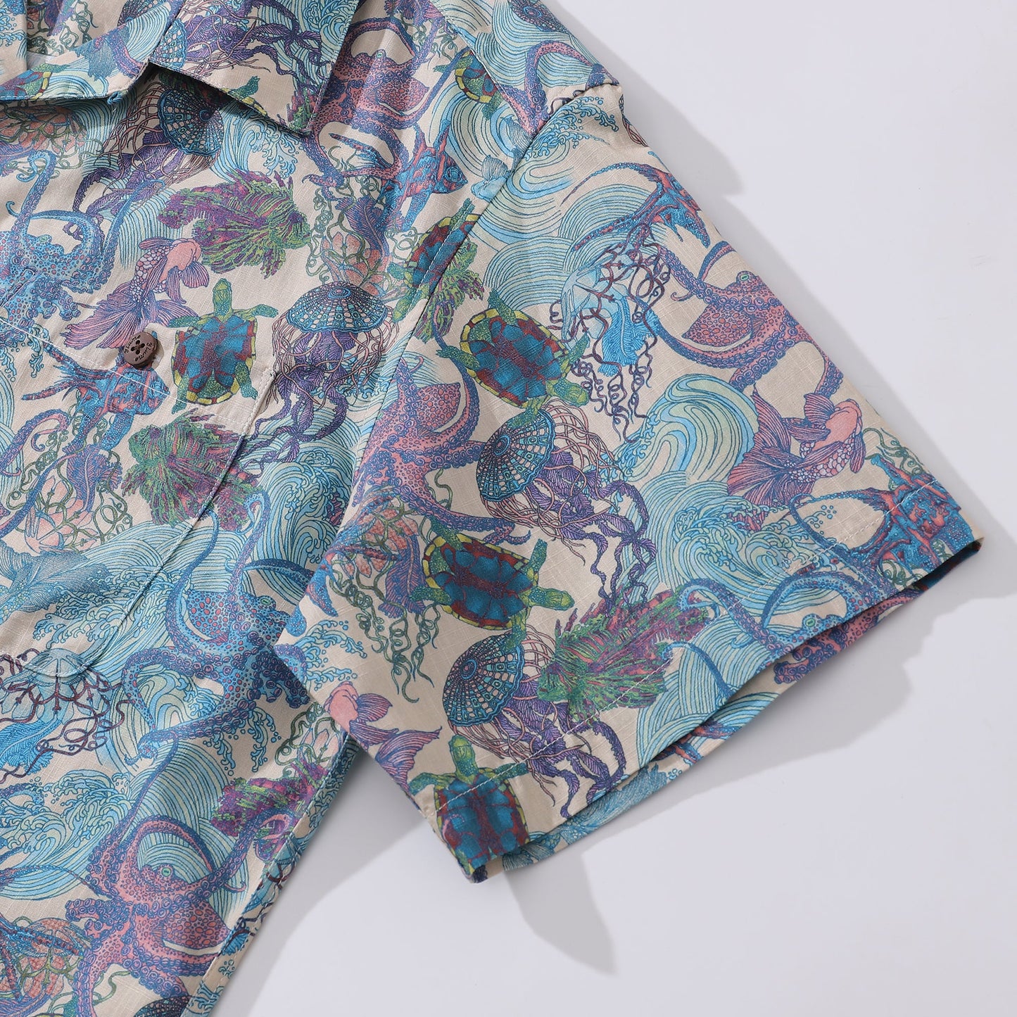 Hawaiian Shirt For Men Seaquake By Nicole Bustamante Print Shirt Camp Collar 100% Cotton