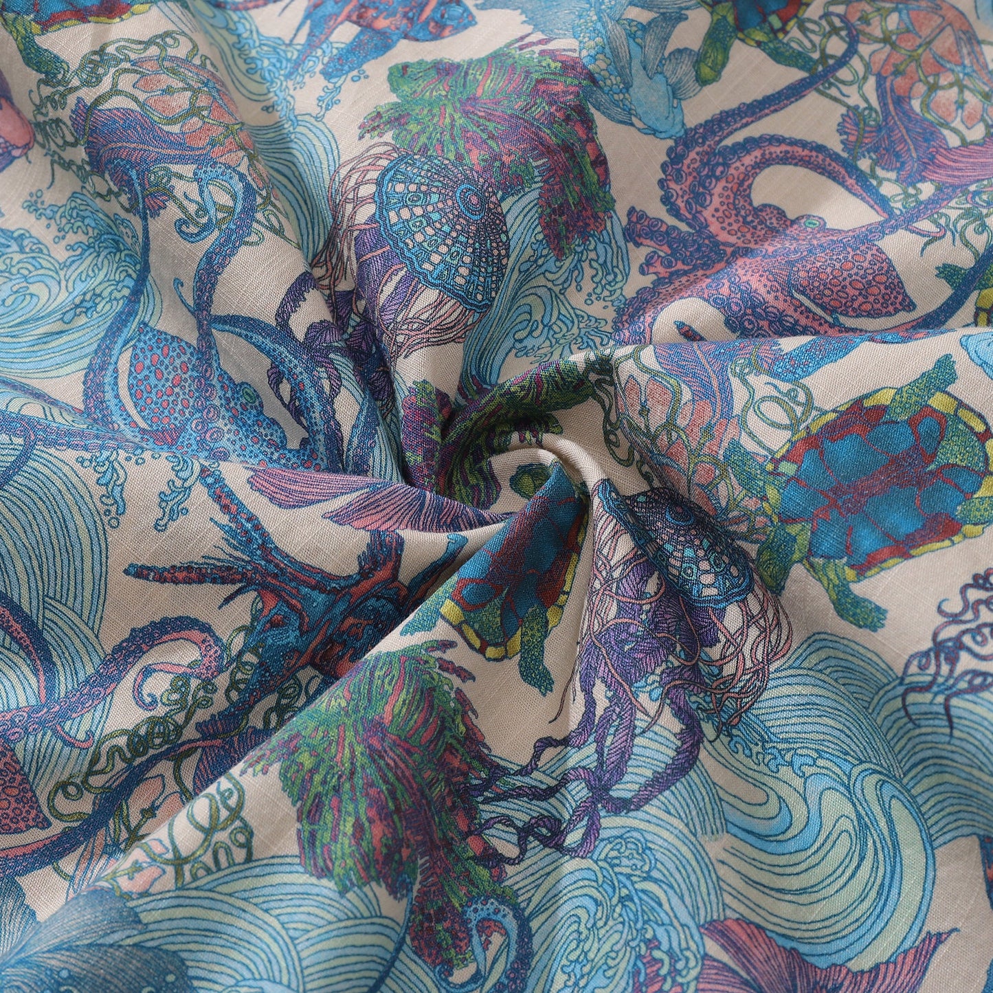 Hawaiian Shirt For Men Seaquake By Nicole Bustamante Print Shirt Camp Collar 100% Cotton