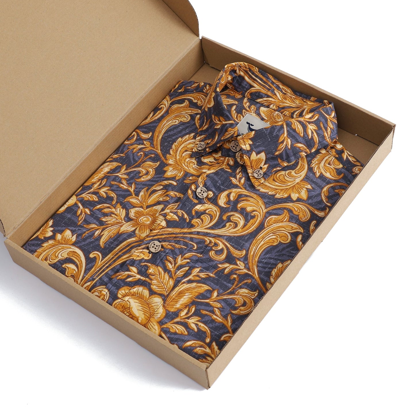 Tropical Hawaiian Shirt For Men Golden Floral Button-down Shirt Short Sleeve 100% Cotton Shirt