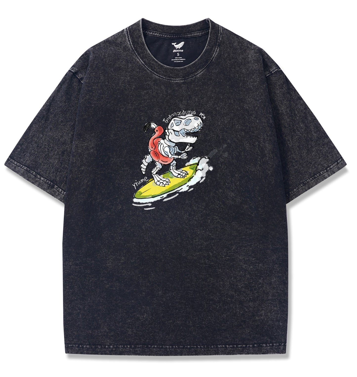 T-shirt Short Sleeve Solid Basic 100% Cotton Black Aloha Dino Quest