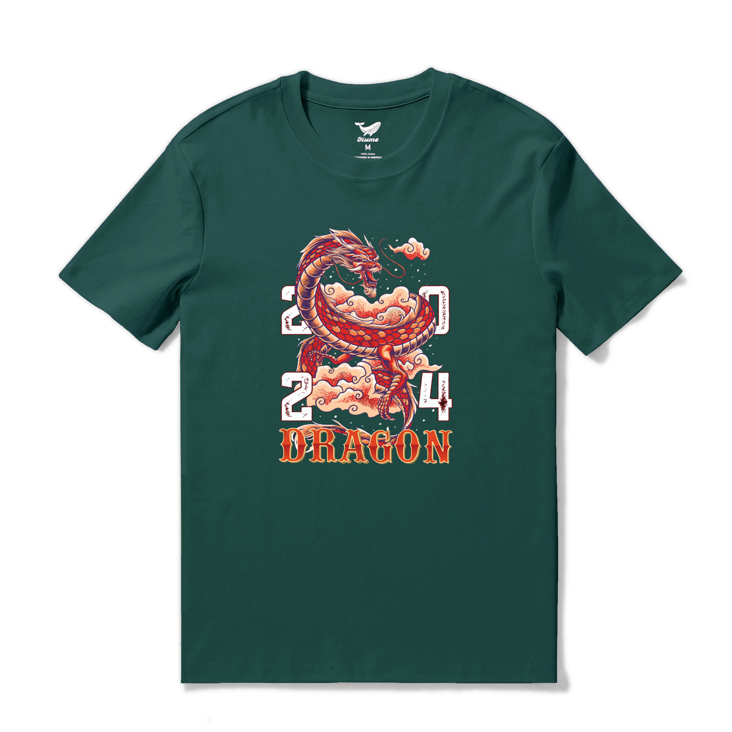 Hawaiian Tee For Men Year of the Dragon 2024 Tee Crew Neck 100% Cotton - DARK GREEN