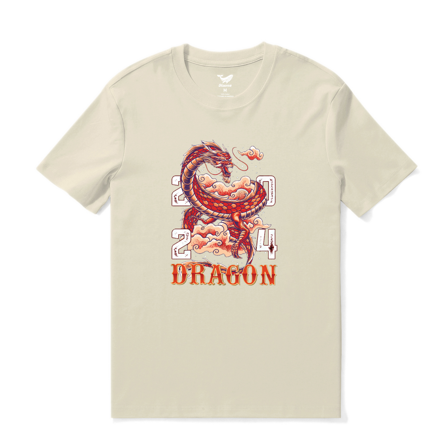 Hawaiian Tee For Men Year of the Dragon 2024 Tee Crew Neck 100% Cotton - BEIGE