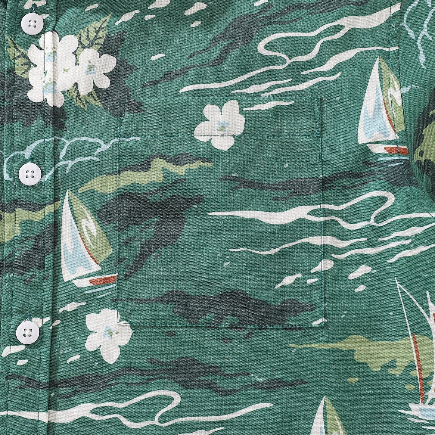 Wrinkle-Free Men's Hawaiian Shirt Summer Sailing Print Button-down Short Sleeve Aloha Shirt