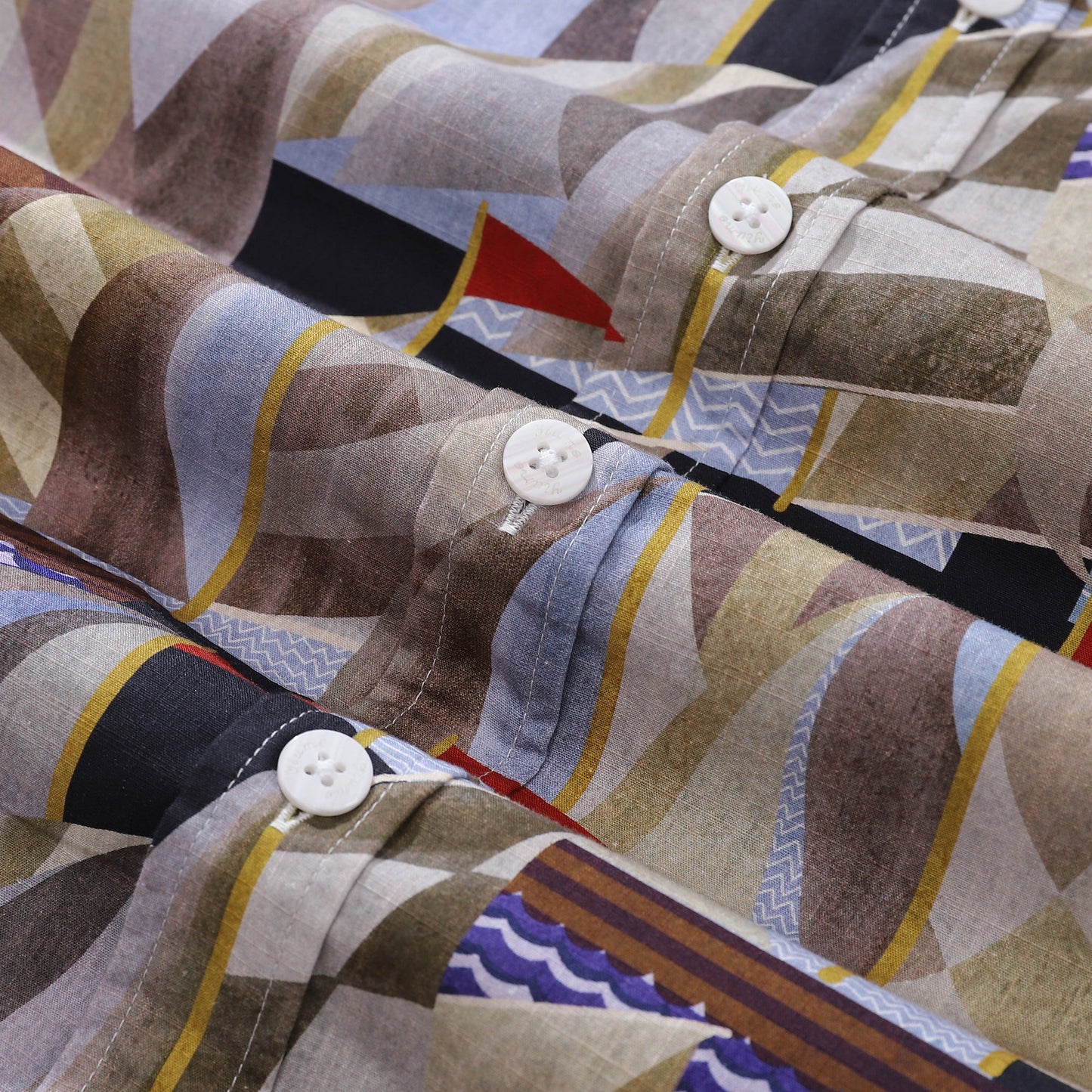 1960s Vintage Men's Hawaiian Shirt Sailboat Print Cotton Button-down Short Sleeve Aloha Shirt