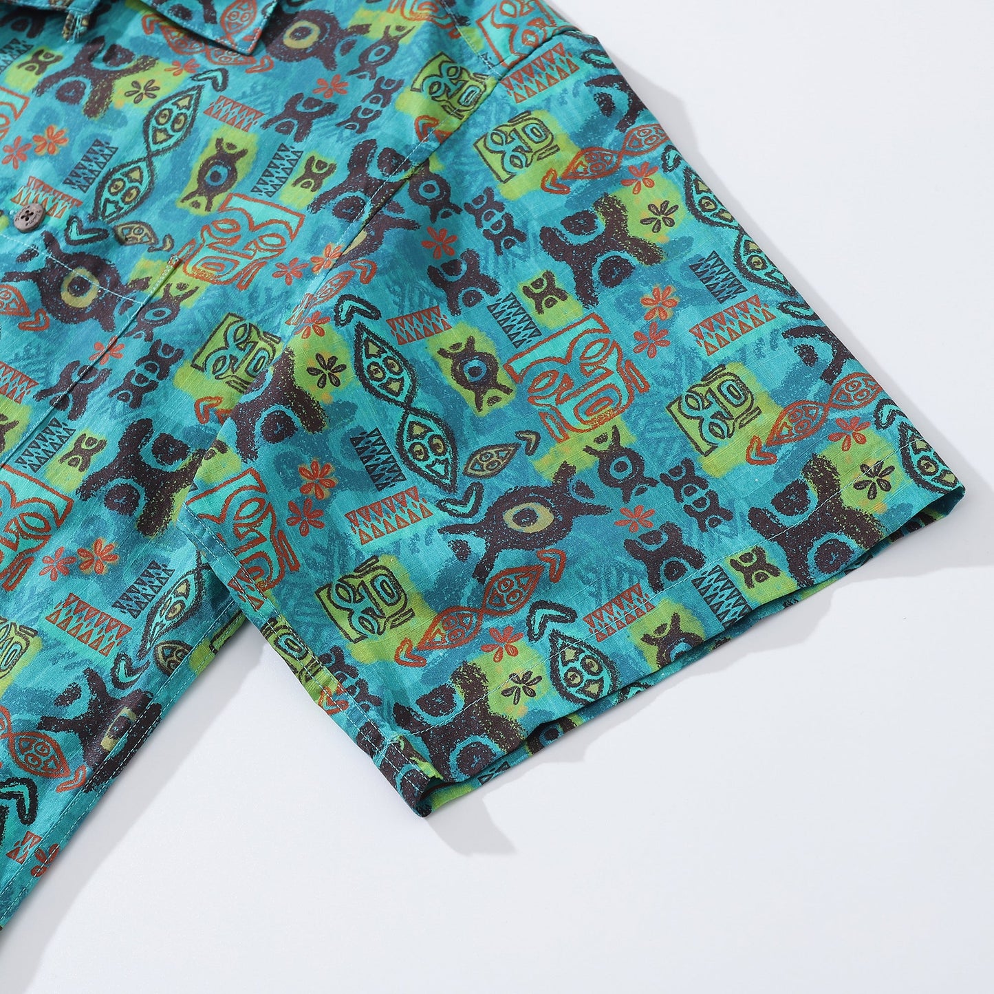 Hawaiian Shirt For Men Circle-Tiki-Patterncrop By Woody Miller Shirt Camp Collar 100% Cotton