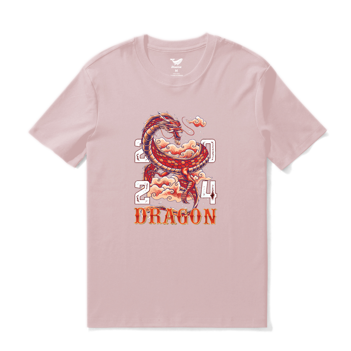 Hawaiian Tee For Men Year of the Dragon 2024 Tee Crew Neck 100% Cotton - PINK