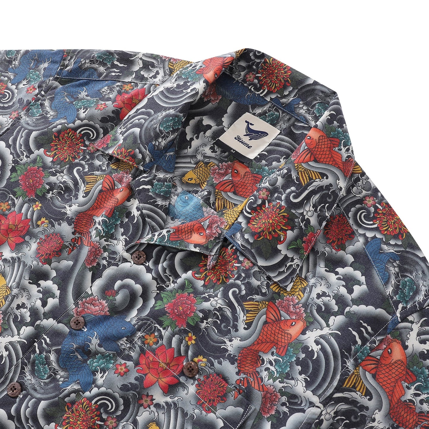 Wrinkle-Free Men's Hawaiian Shirt Japanese Koi Fish Print By Gee Button-down Short Sleeve Aloha Shirt