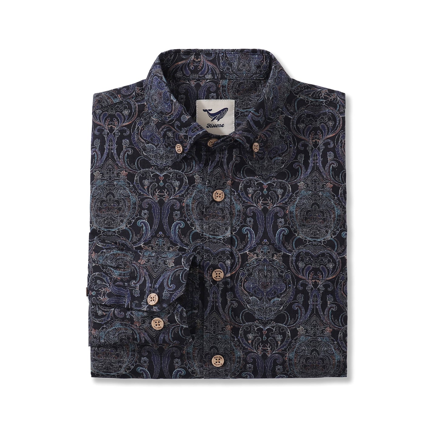 Men's Hawaiian Shirt Symmetrical Aesthetics Cotton Button-down Long Sleeve Aloha Shirt