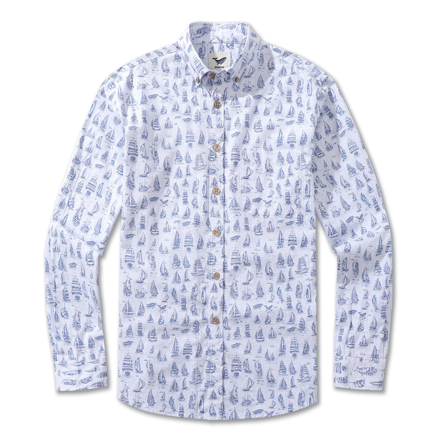 Men's Hawaiian Shirt Smooth Sailing Cotton Button-down Long Sleeve Aloha Shirt