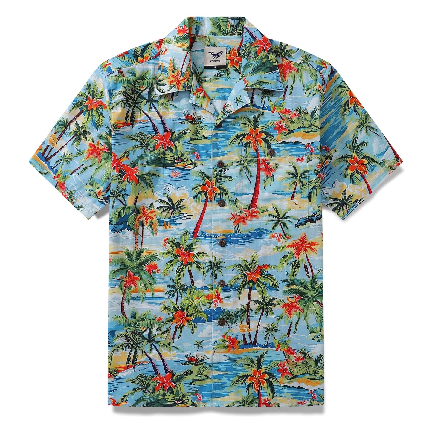 Hawaiian Shirt For Men Summer Island Shirt Camp Collar 100% Cotton