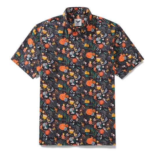 Men's Hawaiian Shirt The Secret Garden Print By Lucille Pattern Cotton Button-down Short Sleeve Aloha Shirt