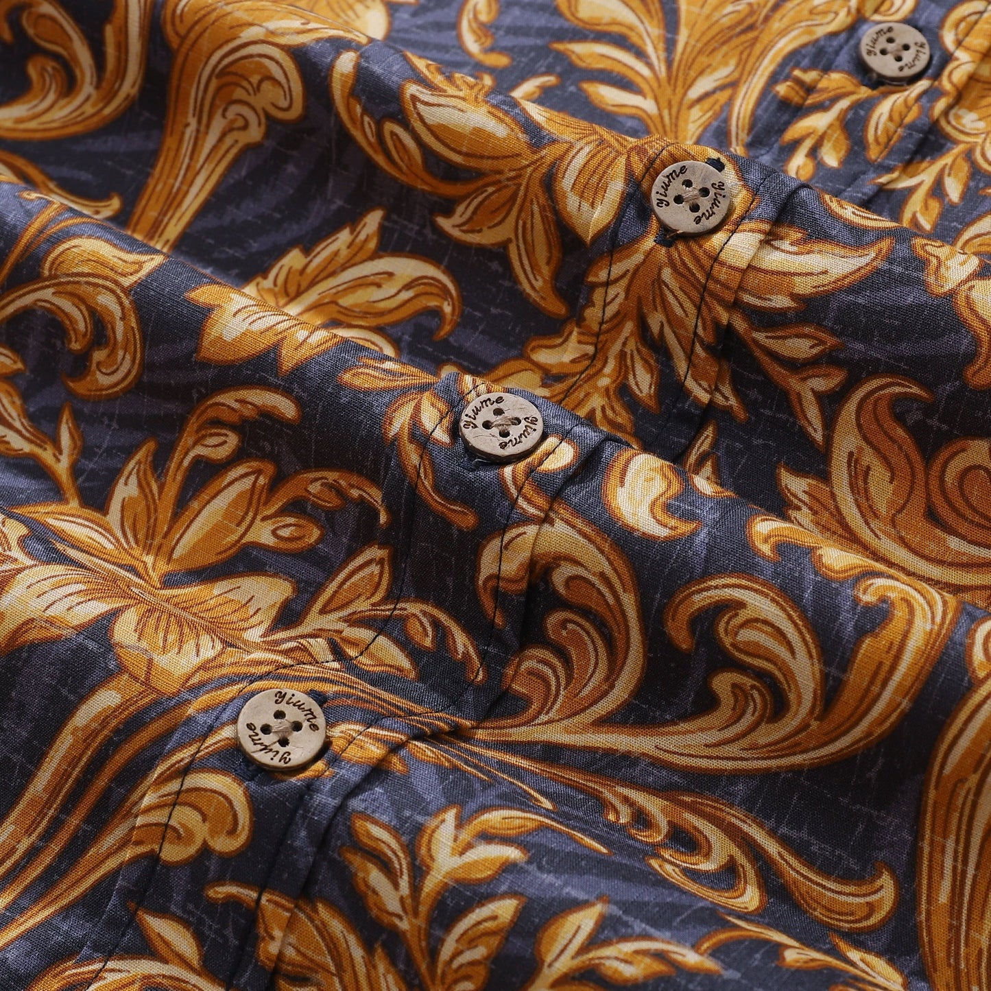Tropical Hawaiian Shirt For Men Golden Floral Button-down Shirt Short Sleeve 100% Cotton Shirt