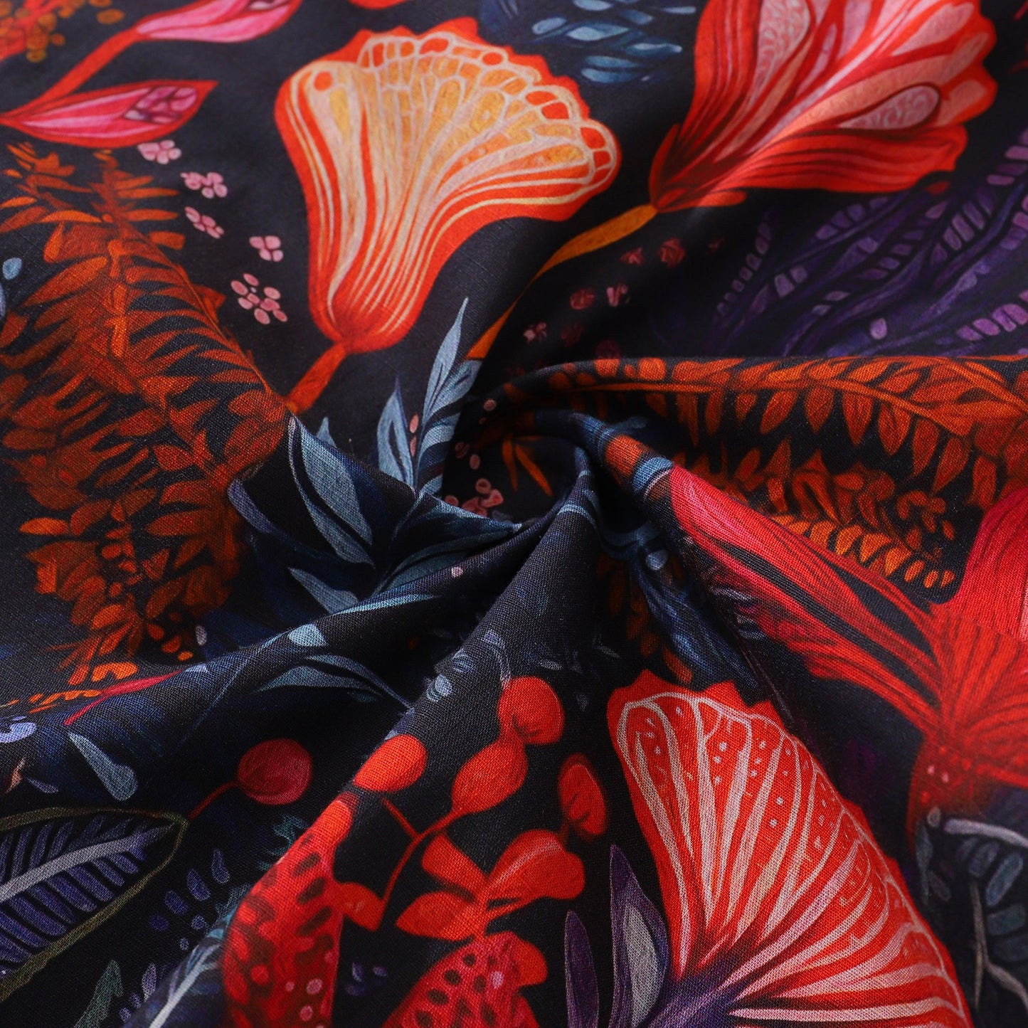 Short Sleeve Red Hawaiian Shirt Men's Tropical Shirt Camp Collar 100% Cotton Shirt Dream Scarlet Garden