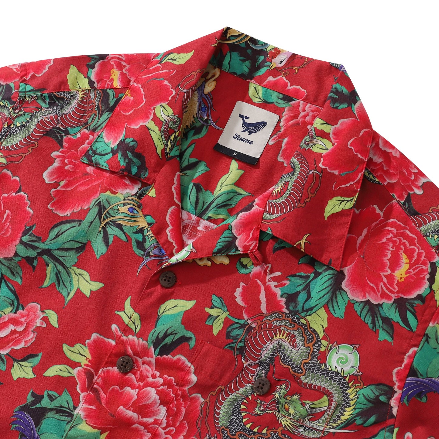 Hawaiian Shirt For Men Red Bloom Northeast Print Camp Collar 100% Cotton Shirt