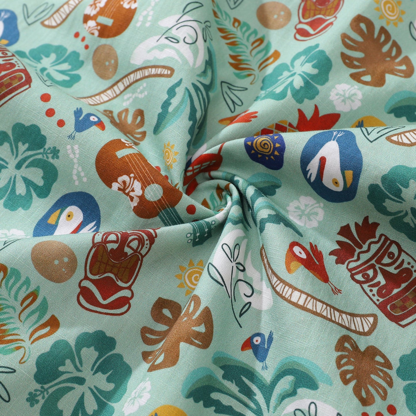 Hawaiian Shirt For Men TIKI Fiesta Print Shirt Camp Collar 100% Cotton