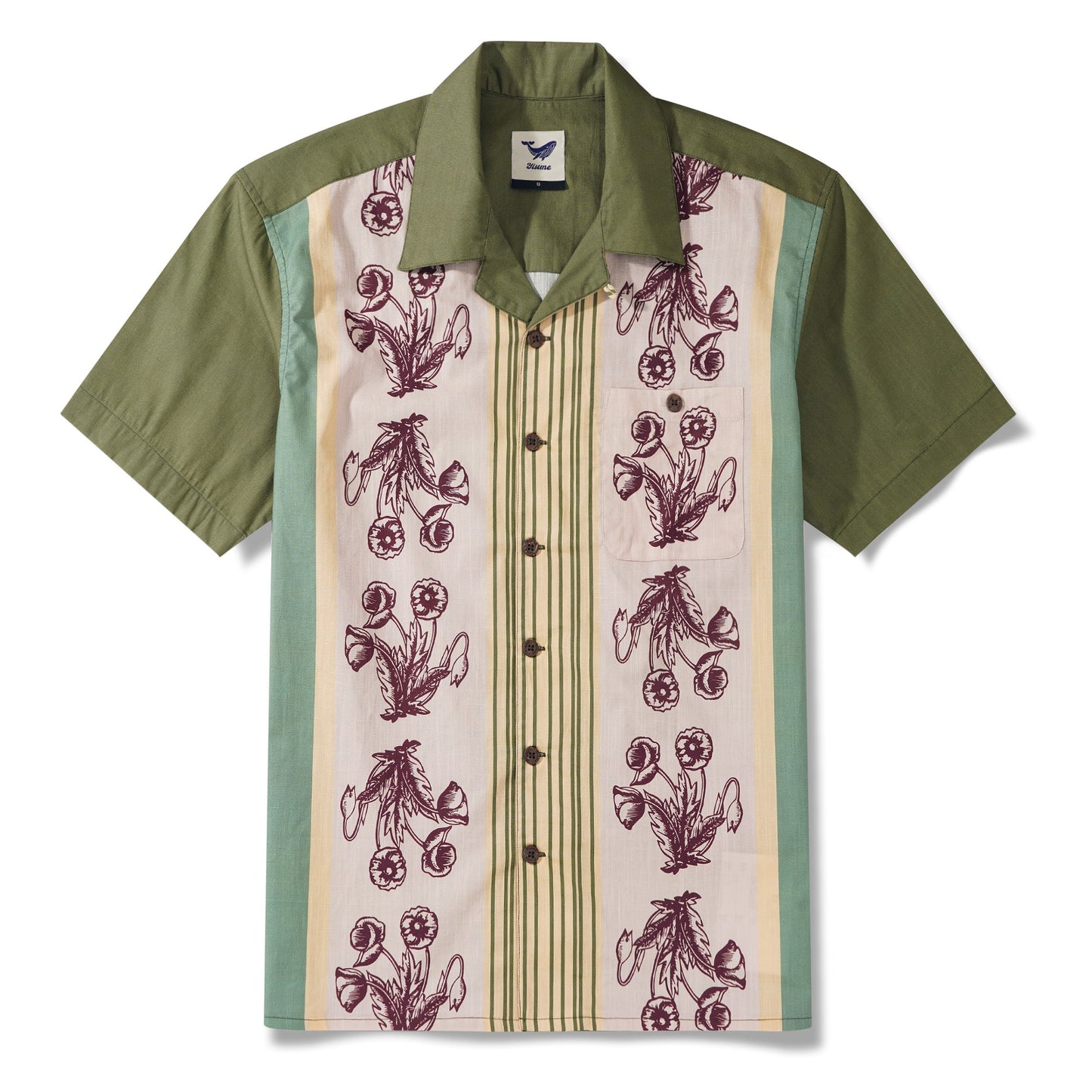 Men's Hawaiian Shirt Short Sleeve Camp Collar 100% Cotton Brown Aloha Nature in Stripes