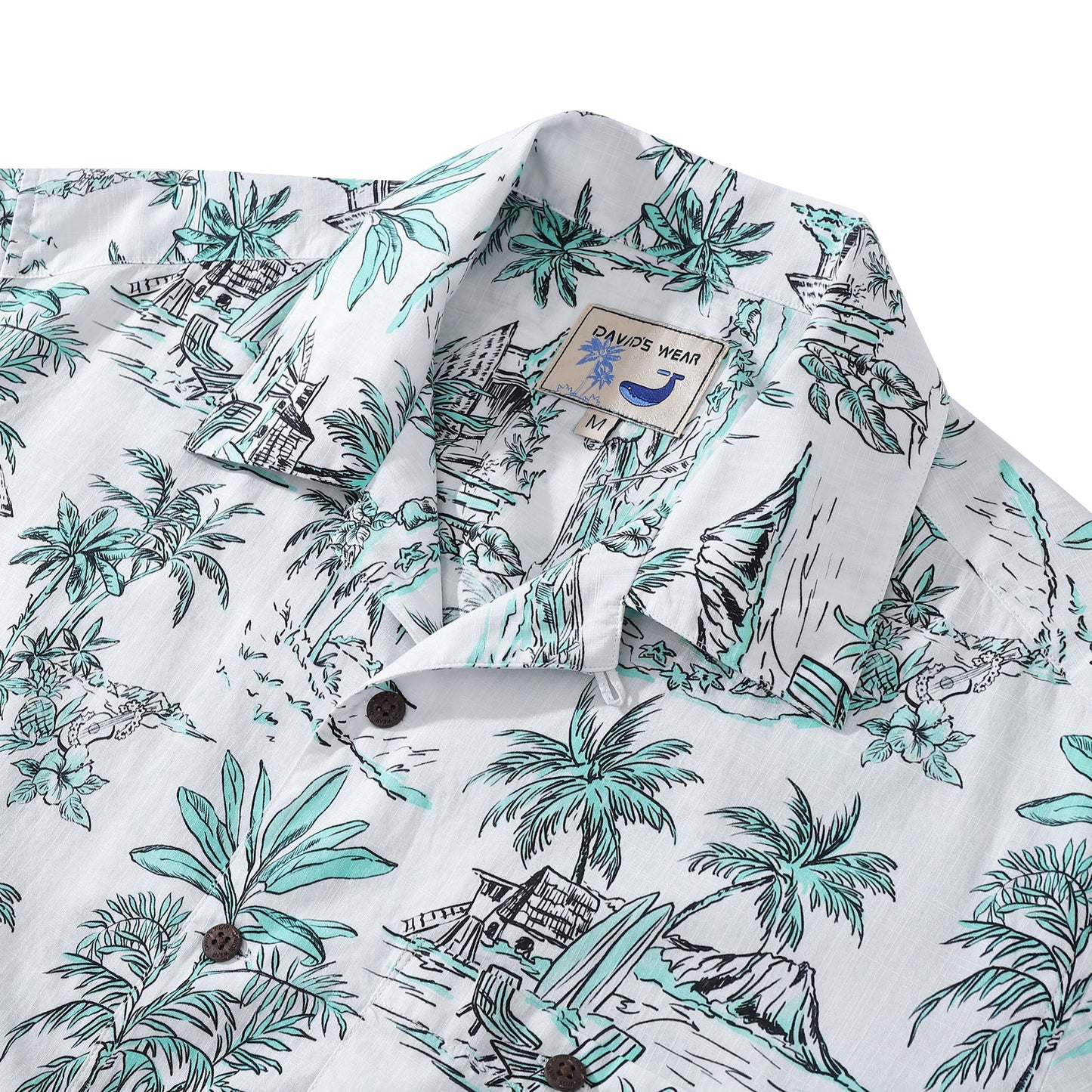 Hawaiian Shirts for Men Tropical Island Scenery Print 100% Cotton Short Sleeve