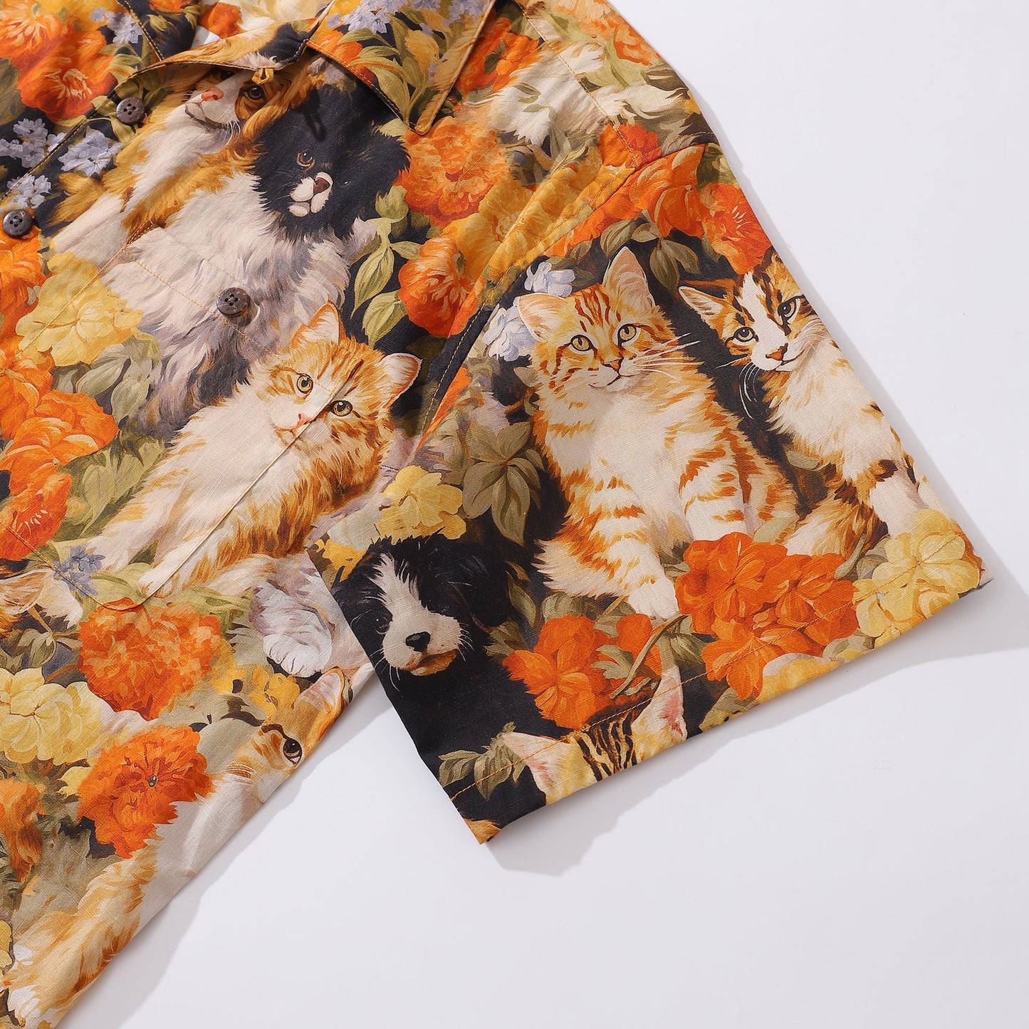 Hawaiian Shirt For Men Dog and Cat Shirt Camp Collar 100% Cotton
