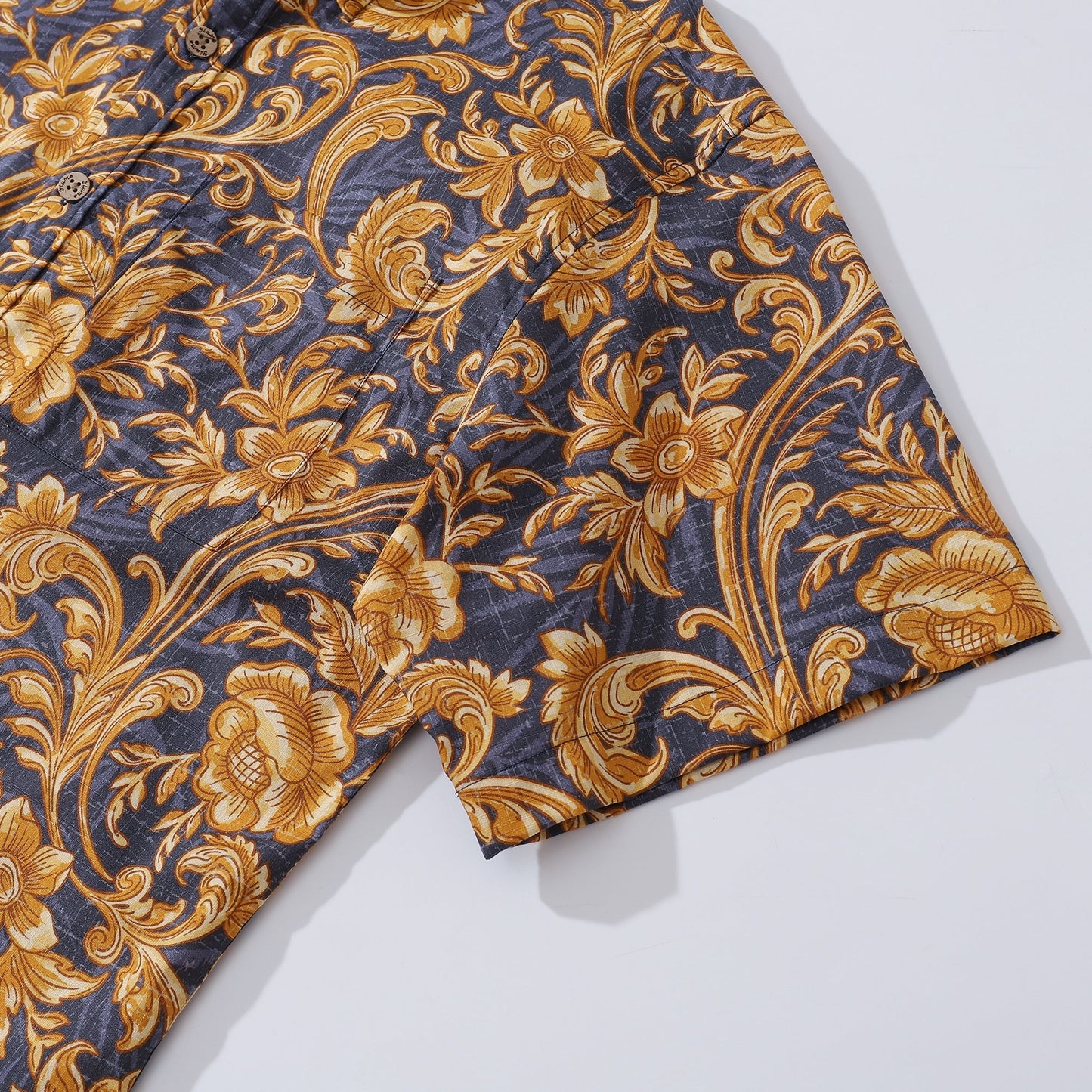 Tropical Hawaiian Shirt For Men Golden Floral Button-down Shirt Short Sleeve 100% Cotton Shirt