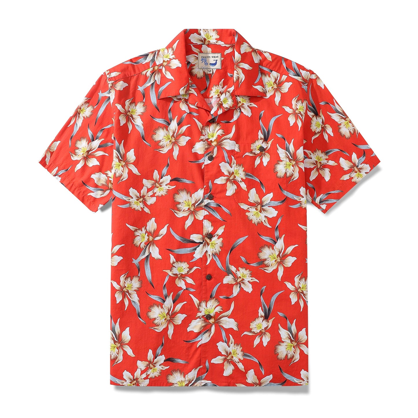 Hawaiian Shirts For Men Vintage Cotton Orchid print Shirt - Red