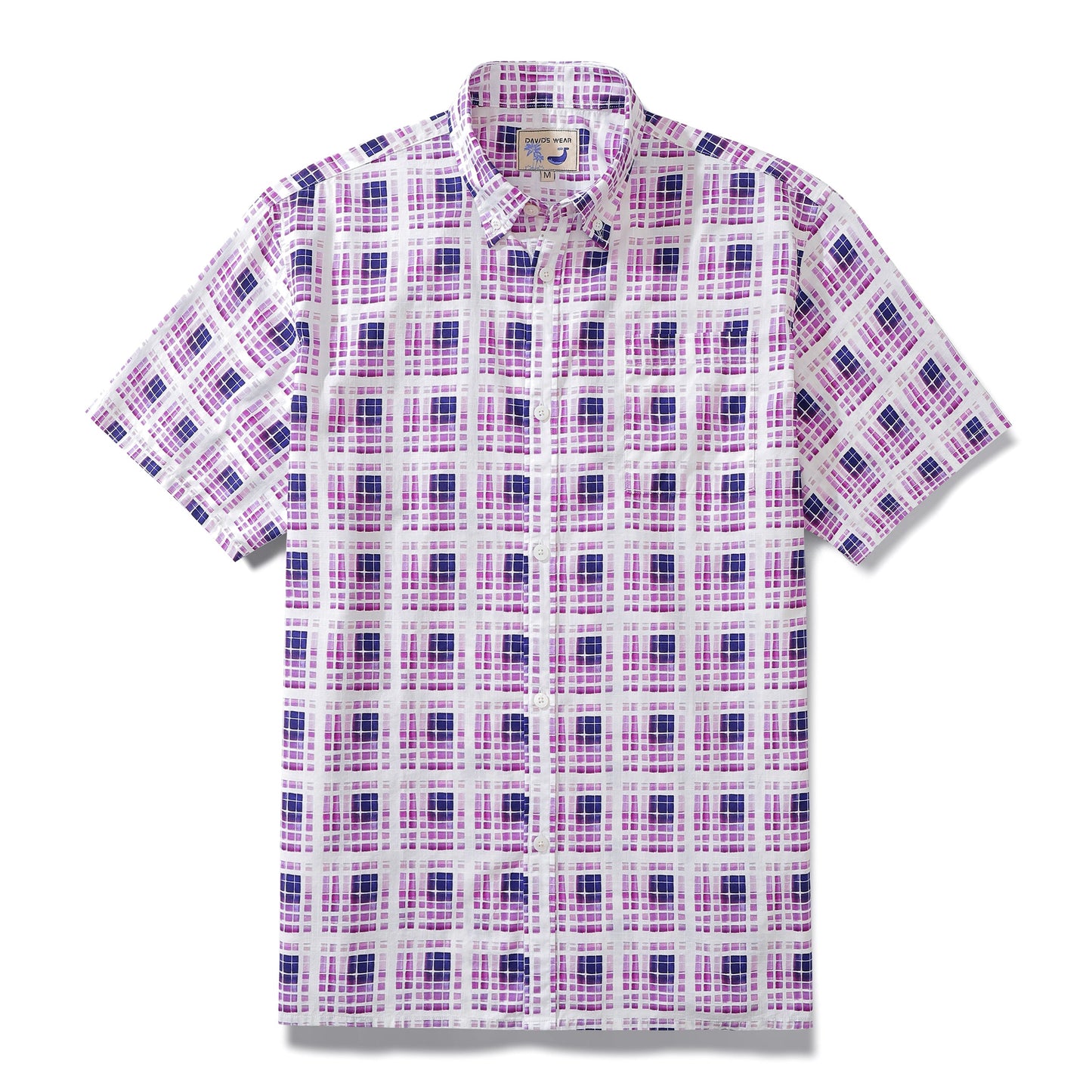 Men's Plaid Shirt Gradient Geometry Purple Print Cotton Hawaiian Shirt