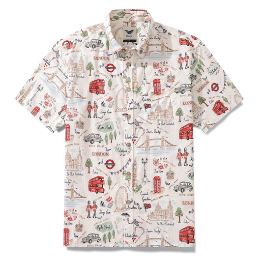 Men's Hawaiian Shirt Icons of Old London Town Print By Noopur Cotton Button-down Short Sleeve Aloha Shirt