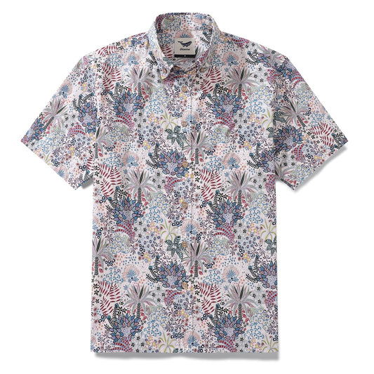 Men's Hawaiian Shirt Vibrant Jungle Print Cotton Button-down Short Sleeve Aloha Shirt