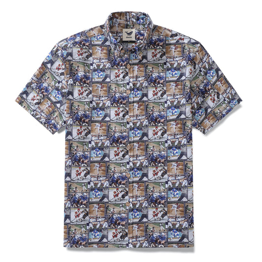 Men's Hawaiian Shirt Team Dynamics Print Cotton Button-down Short Sleeve Aloha Shirt