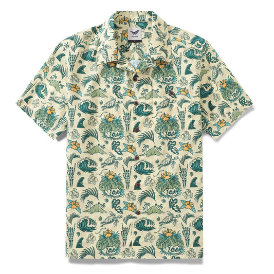 Men's Hawaiian Shirt Tropical Surf Punk Pattern By Loinda Flow Cotton Camp collar Short Sleeve Aloha Shirt