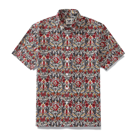 Valentine's Day Men's Hawaiian Shirt Tattoo Flash Designs By Gee Cotton Button-down Short Sleeve Aloha Shirt