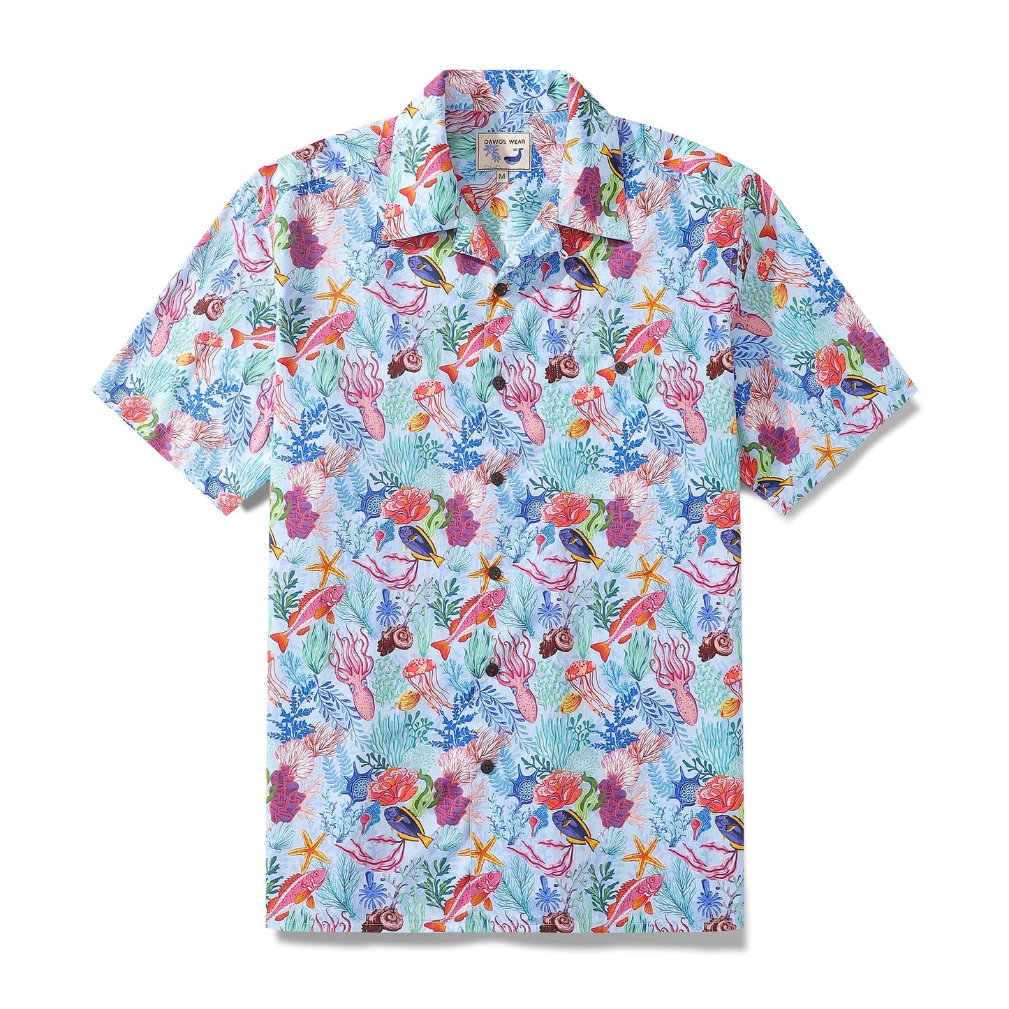 Hawaiian Men's Shirt with Colorful Ocean Print Short Sleeve