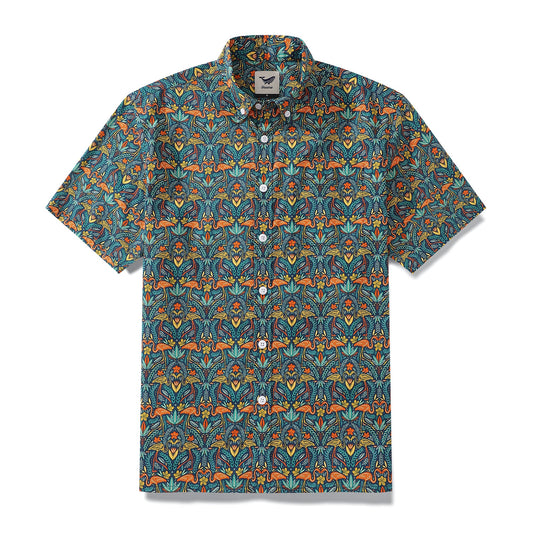 Men's Hawaiian Shirt Joyful Jungle Print By Cassandra O’Leary Cotton Button-down Short Sleeve Aloha Shirt