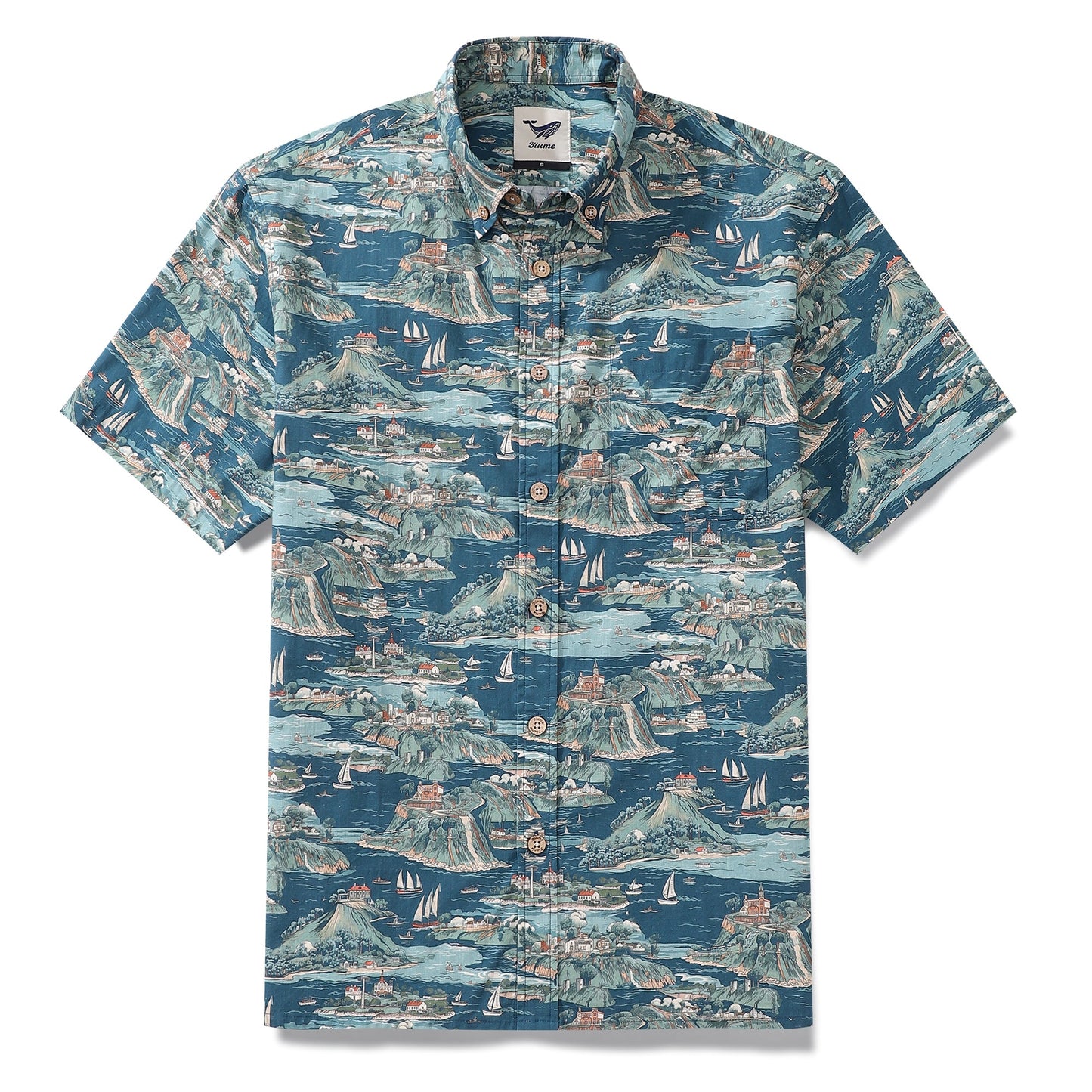 Men's Hawaiian Shirt Azure Dreams Print Cotton Button-down Short Sleeve Aloha Shirt