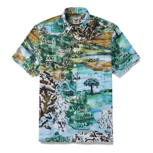 Men's Hawaiian Shirt 1950s Vintage Map Print Cotton Button-down Short Sleeve Aloha Shirt