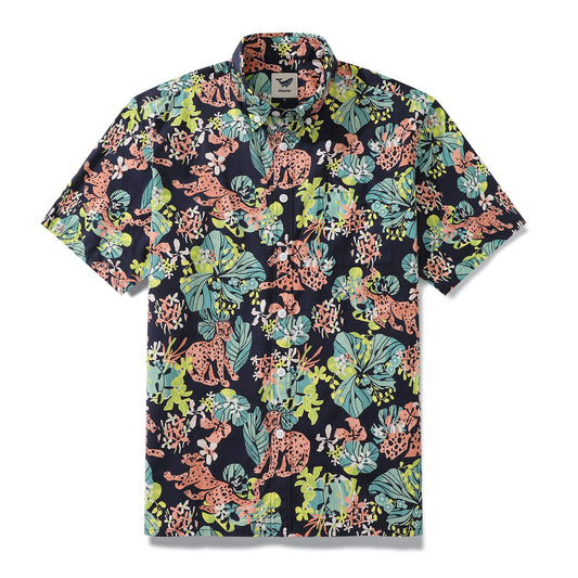 Men's Hawaiian Shirt Tropical Rainforest Print Cotton Button-down Short Sleeve Aloha Shirt