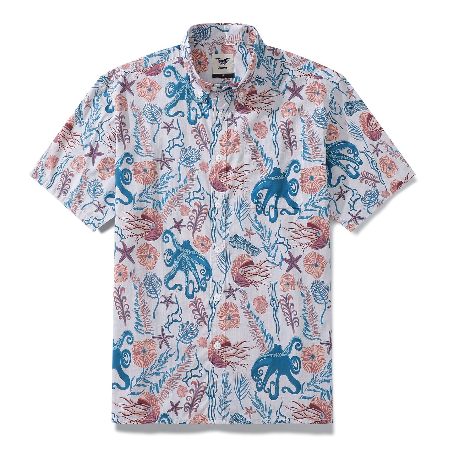 Men's Hawaiian Shirt Octopussy Print By Nina Leth Cotton Button-down Short Sleeve Aloha Shirt