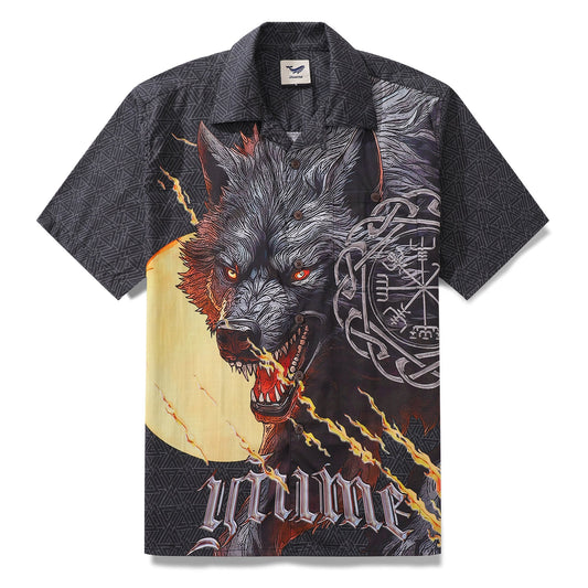 Hawaiian Shirt For Men Fenrir Print Shirt Camp Collar 100% Cotton