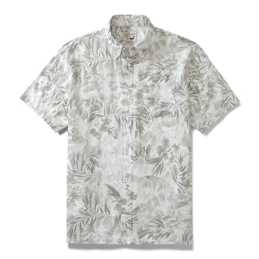 Hawaiian Shirt For Men Gray Tropical Plants Print Short Sleeve 1920s Vintage Shirts