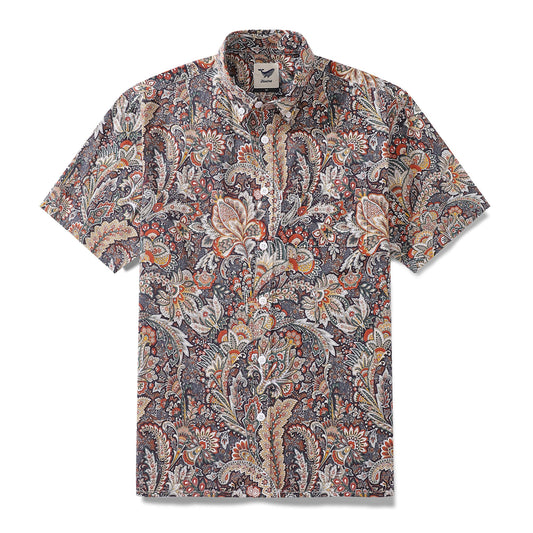 Men's Hawaiian Shirt Scroll Pattern Print Cotton Button-down Short Sleeve Aloha Shirt