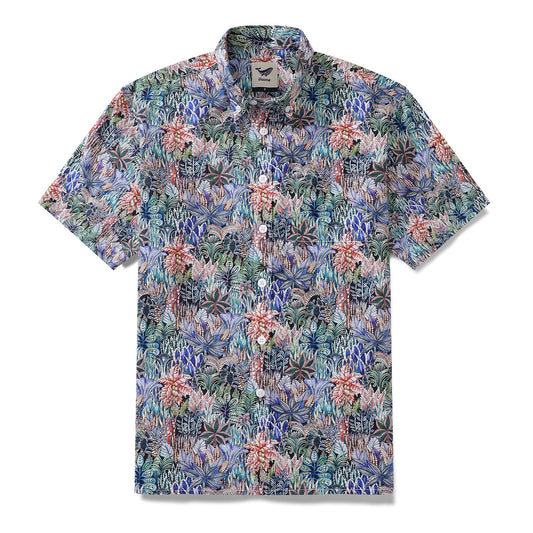 Men's Hawaiian Shirt Mysteries of the Jungle Print Cotton Button-down Short Sleeve Aloha Shirt