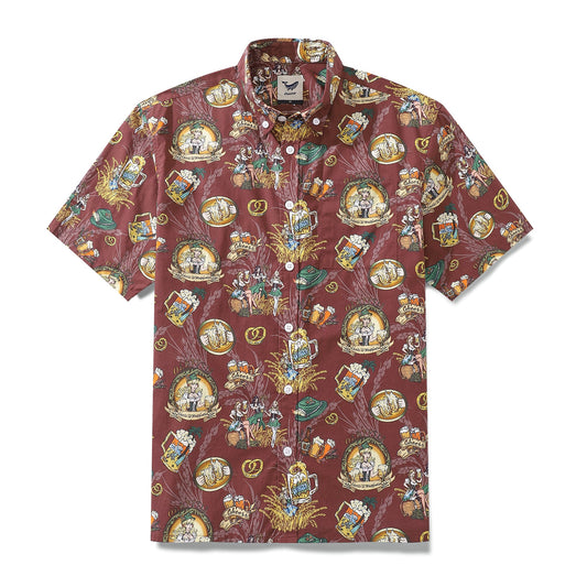 Men's Hawaiian Shirt “O'zapft is” Print Cotton Button-down Short Sleeve Aloha Shirt