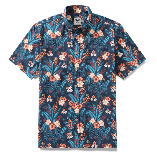 Men's Hawaiian Shirt Tropical Night Print By ME.Coco.design Cotton Button-down Short Sleeve Aloha Shirt