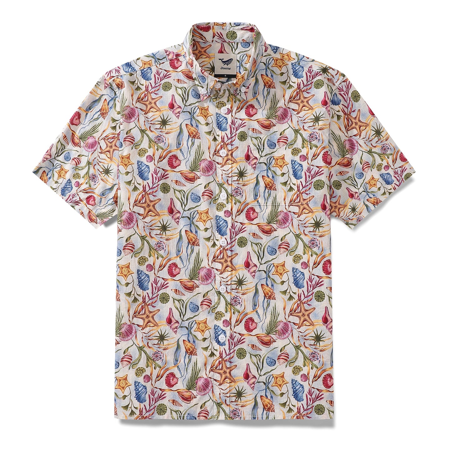 Men's Hawaiian Shirt Undersea Treasure Print Cotton Button-down Short Sleeve Aloha Shirt