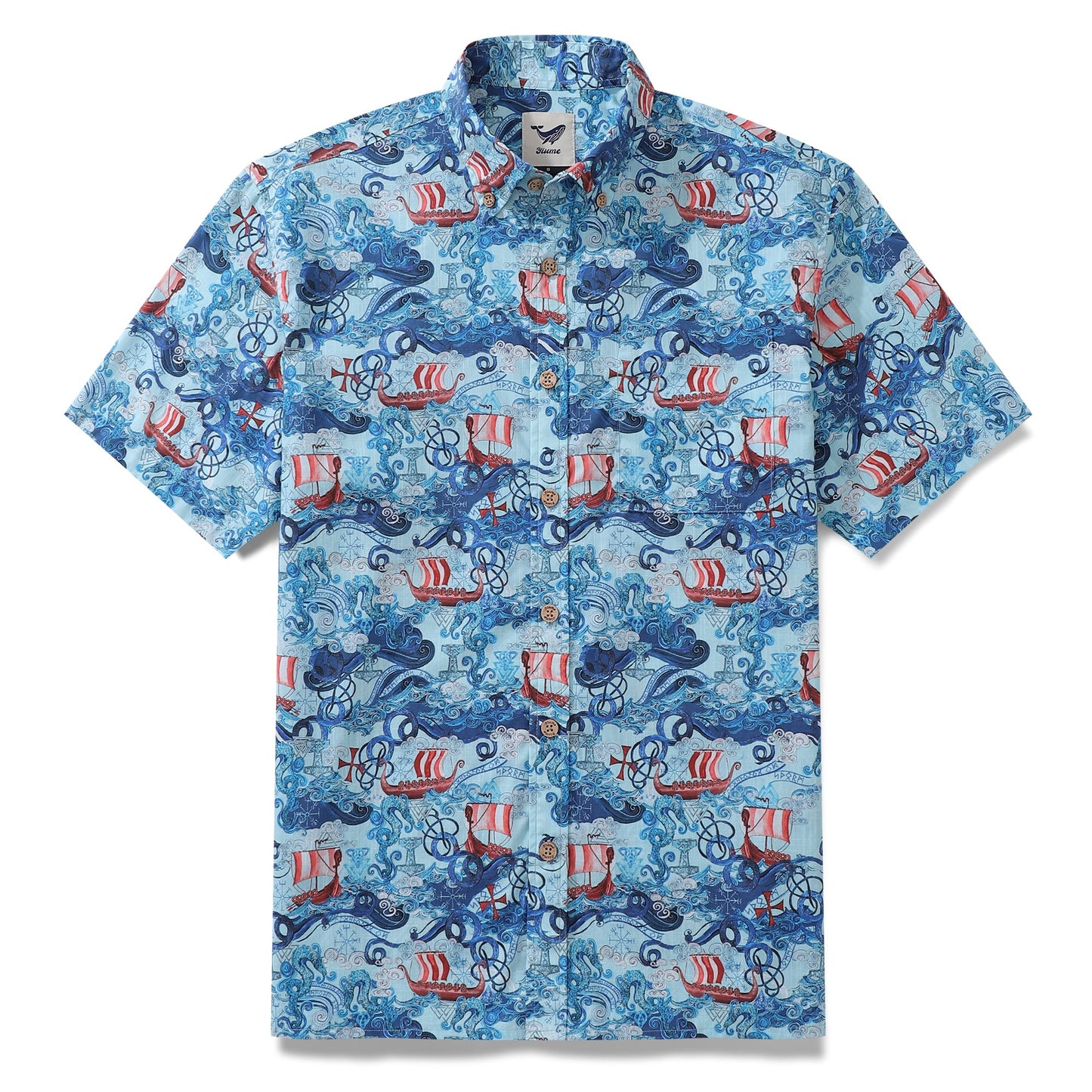 Men's Hawaiian Shirt Vikings By Alice Brown Cotton Button-down Short Sleeve Aloha Shirt